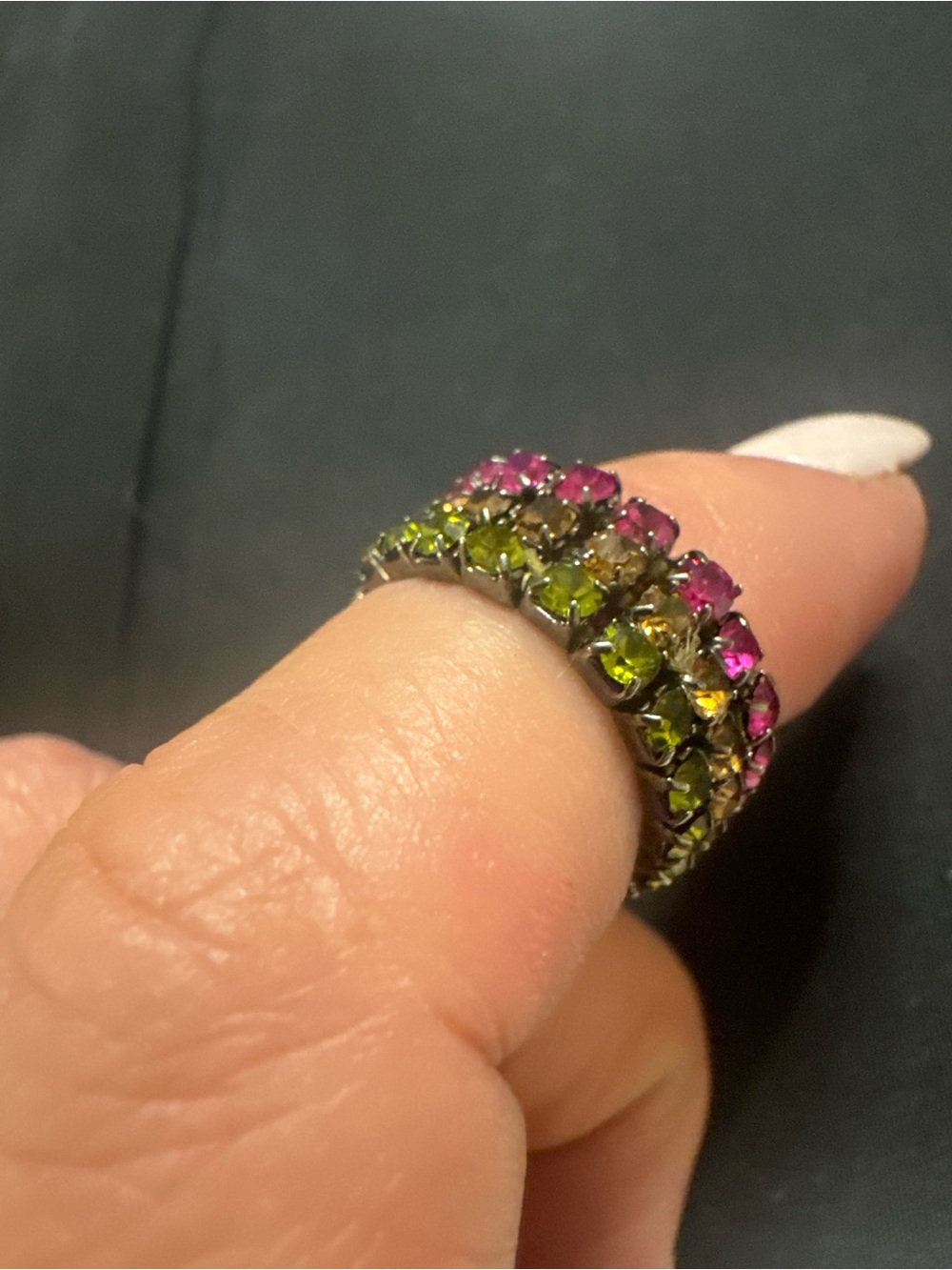 Multicolor Crystal Stackable Ring - Pink & Green